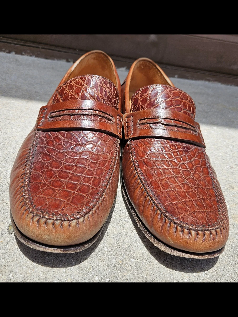 Mezlan Genuine Crocodile Brown Leather Penny Loafer Slip On Dress Shoe SZ 11.5 M